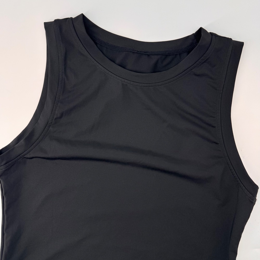 Lululemon Tank Top Womens 4 Black Asymmetrical Mesh Hem High Neck Activewear